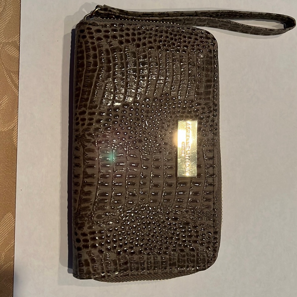 Adrienne Vittadini Zippered Faux Leather Wallet with Wrist Strap,